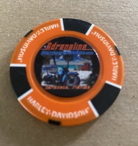 Sarasota, Florida Adrenaline Harley Davidson Poker Chip / Orange & Schwarz  - Bild 1 von 3