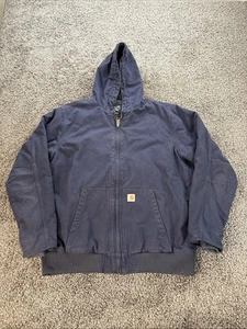 Carhartt Workwear Jacket Men's XLT Blue Hooded Canvas Loose Fit Zip J130-M - Picture 1 of 5