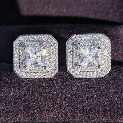 1,6 Karat Smaragdschliff-Diamant-Simulations-Halo-Ohrstecker, Geschenk,... - Bild 1 von 4