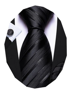 Stripe Men Ties Set Classic WOVEN Necktie with Handkerchief Cufflinks Formal - Picture 1 of 5