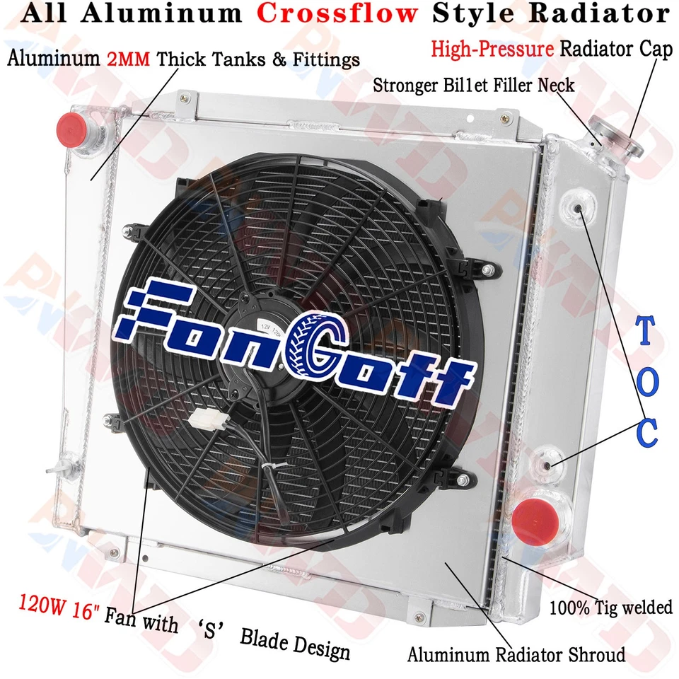 3 Row Radiator Shroud Fan For 1966-1977 1970 Ford Bronco Wagon Roadster 5.0L V8 Foto 1 de 4