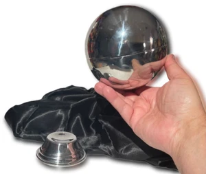 6" SILVER ZOMBIE BALL + STAND Floating Magic Trick Metal Rod Gimmick Black Cloth - Picture 1 of 12