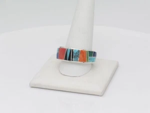 Amerikanische Ureinwohner Sterlingsilber Multi-Stein Navajo Handarbeit Ring Größe 13,5 - Bild 1 von 8