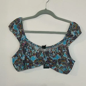Wild Fable Women's Blue Paisley Print Cap Sleeve Tiny Crop Tank Top Medium - Picture 1 of 8