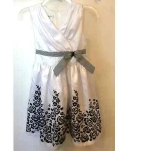 Bonnie Jean Girls Dress Sleeveless Black & White Flowers Spring Summer Easter 12 - Picture 1 of 7