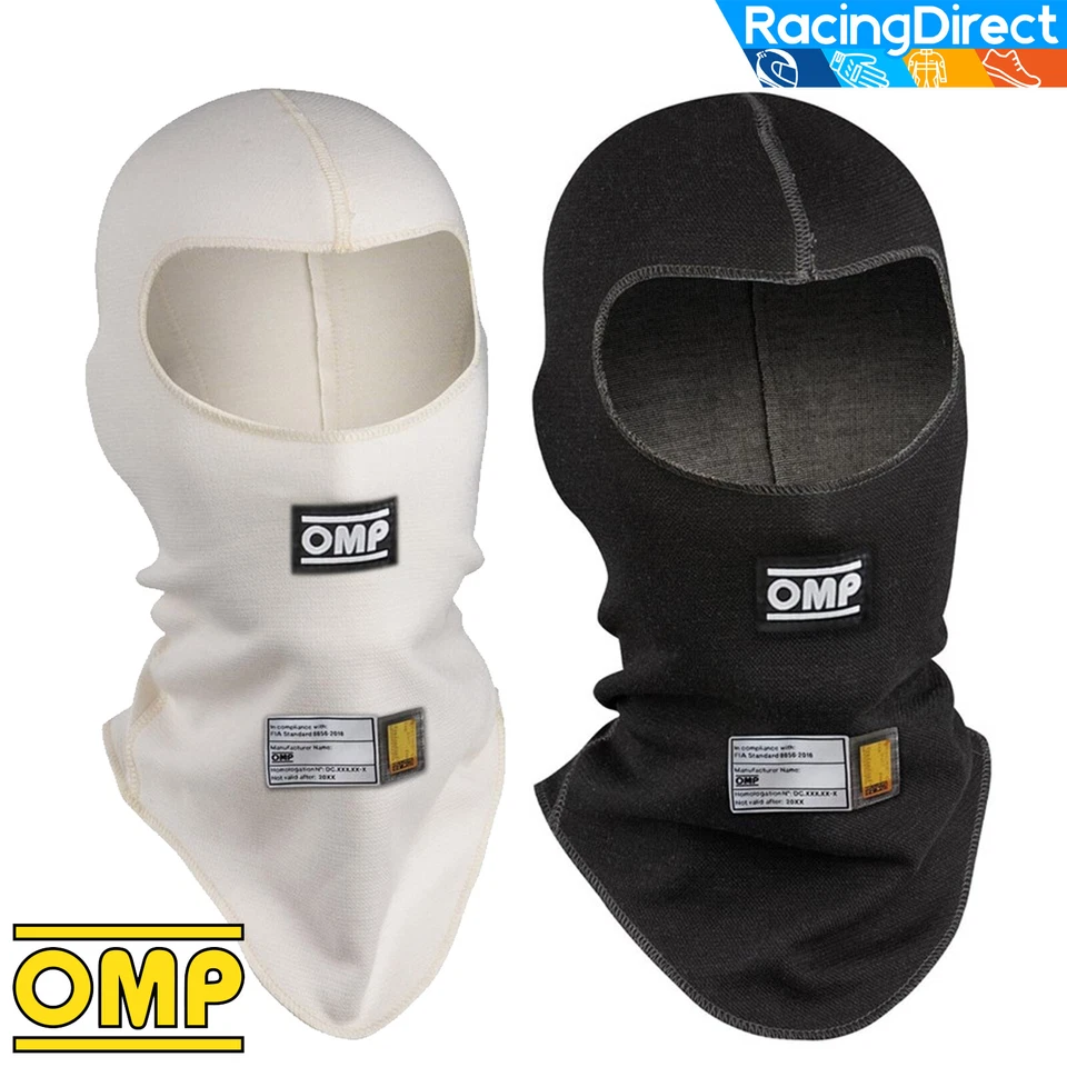 OMP - FIRST FIA Balaclava - FIA-Rated Head Sock - Auto Racing - Black / White - Image 1 of 1