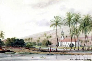 "Presbyterian Church, Lahaina" Maui, Hawaii - 1851 - Historic Art Print - Picture 1 of 1