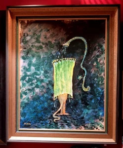 Dr Seuss CAT IN OBSOLETE SHOWER BATH Ltd Edition Canvas Print Framed 43.5x36 - Picture 1 of 5