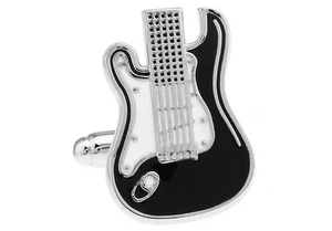 Set of 2 metal swivel bar electric guitar cufflinks in black velour gift pouch - Picture 1 of 2