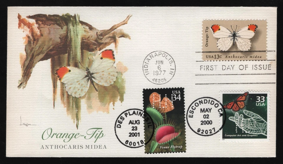 #1715 13c Orange-Tip Butterfly, Fleetwood-Triple Cancel **ANY 5=FREE SHIPPING** - Image 1 of 1