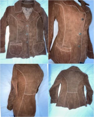 CHAQUETA DE COLECCIÓN AÑOS 60 70 MUJER PEQUEÑA GAMUZA CUERO HIPPY BOHO DISCO RETRO BOTÓN Foto 1 de 4
