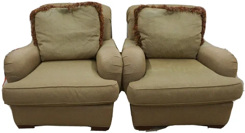 Pair of Baker Upholstered Club Armchairs Lounge Chairs with Matching Pillows Cover