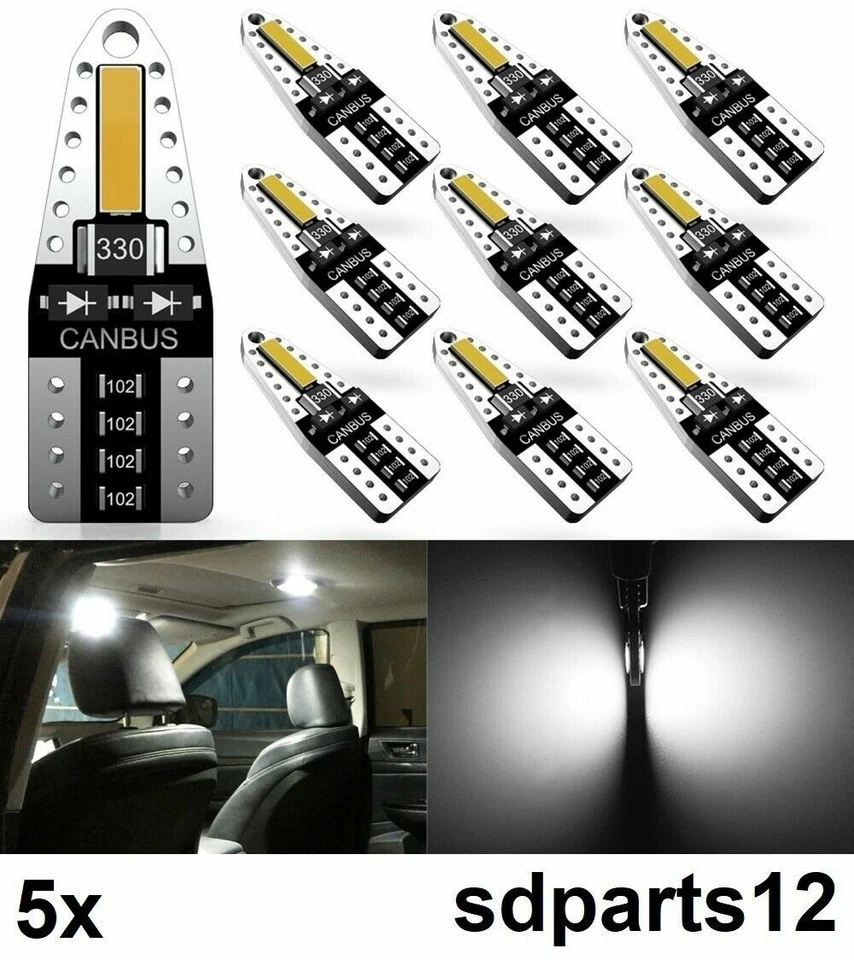 5x Lampadine 12V T10 W5W IP65 300Lm NO ERRORE BIANCO Posizione Targa Auto Moto - Immagine 1 di 4