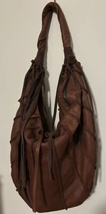 Boho Lucky Brand Brown Leather Hobo Shoulder Bag With Fringe - Picture 1 of 13