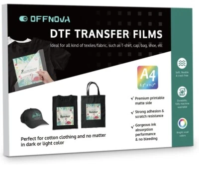 OffNova DTF Transfer Films (30 Sheets) A4 PET Heat Transfer Paper Print