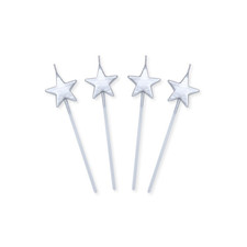 CANDELINE TORTA COMPLEANNO STELLE ARGENTO METAL CF. 4 PZ. FESTA PARTY