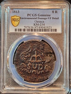1813 8 Reales PCGS Genuine Environmental Damage-VF Detail Oaxaca KM-234 - Image 1 of 4