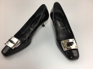 Donald J Pliner Kitten Heel Pumps Black Patent Leather Silver Buckle Size 7.5 N