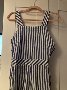 blue patterned jumpsuit