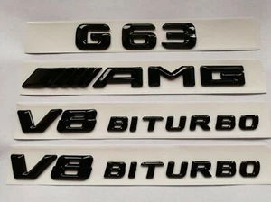 GLOSS BLACK BADGES FOR MERCEDES G-CLASS G63+AMG+V8 BITURBO EMBLEMS - Picture 1 of 2