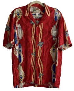 Vintage Paradise Found Men's Medium Red Hawaiian Shirt Aloha Surfboard Rare - Picture 1 of 10