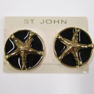 NUEVO Pendientes Vintage St. John Años 80 Clip-On Estrella de Mar Chapado en Oro 22K Oro Negro - Imagen 1 de 9