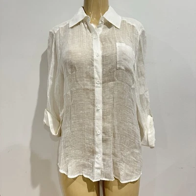 Алиса и Оливия льняная блузка размер L длинные рукава верхняя рубашка легкий белый - Изображение 1 из 4