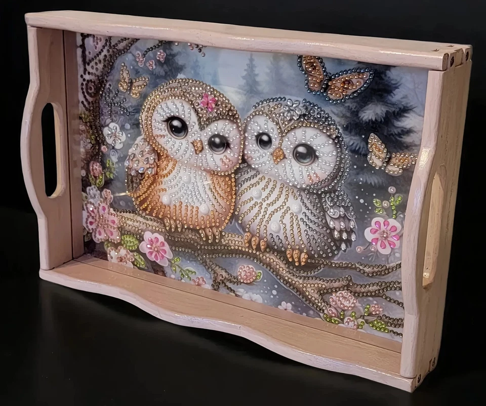Beautiful Pair Of Owls In The Woods Decorative Tray - Image 1 of 1