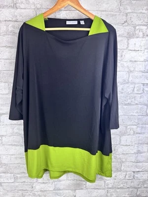 Susan Graver Liquid Knit Tunic Top Black Chartreuse Green Colorblock Size 2x - Image 1 of 4