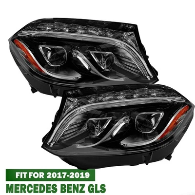 完整一对 LED 车头灯 2017 - 2019 梅赛德斯奔驰 MB GLS166 灯泡 预安装 — 第 1/4 张图片
