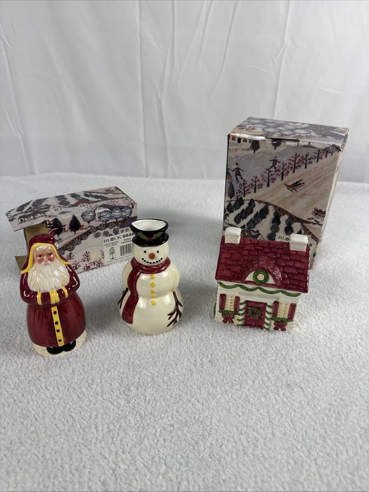 Juego de sal y pimienta, crema y azúcar / equipo de bloque / Papá Noel, muñeco de nieve, casa de colección Foto 1 de 4