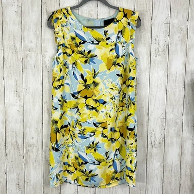 Vestido Cynthia Rowley Shift Túnica Flutter Volantes Manga Amarillo Azul Floral Forrado Foto 1 de 4