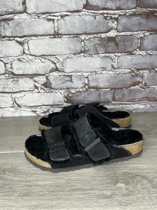 Birkenstock Arizona Black Suede Fur Cork Slides Sandals Women’s Sz 37EU/6.5M US - Picture 1 of 22