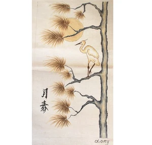 LARGE DORY HAND PAINTED NEEDLEPOINT CANVAS:  EVENING CRANES   BM - Picture 1 of 2