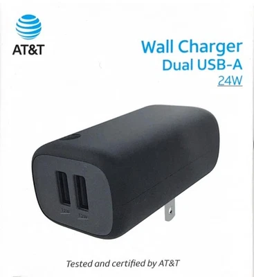 AT&T Dual USB-A 24W Wall Block Universal Wall Charger - Black - Image 1 of 3