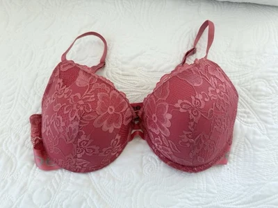 Sutiã Bebe sexy rosa vintage renda push up balconette feminino 36D lingerie coquete - Imagem 1 de 4
