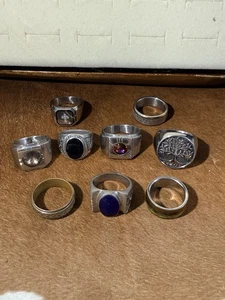 Men’s Costume Fashion Stainless Ring Bundle Lot Of 9, Various Sizes And Metals - Picture 1 of 5