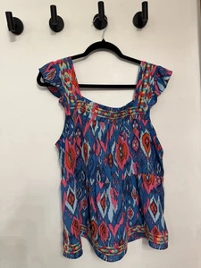 Savannah Jane bestickt Aztekenblau Druck Tank Rüschenärmel Medium - Bild 1 von 9