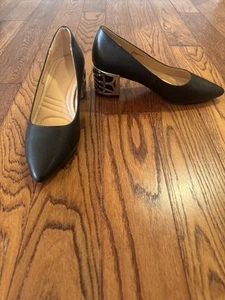 Adrienne Vittadini Flori Metallic Heel Pumps Womens 7 Black Metallic Block Heel - Picture 1 of 17