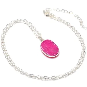Titanium Druzy Gemstone Handmade 925 Sterling Silver Jewelry Necklace 18" d793 - Picture 1 of 2
