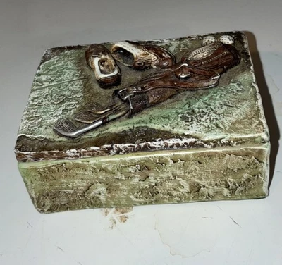 Vintage Golf Theme Trinket Box 3D Golf Clubs Shoes Balls Decor Storage Gift - Image 1 of 4