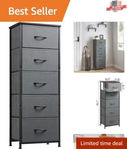 Tall Dresser with 5 Drawers - Lightweight Storage Chest - Charcoal Grey/Dark - Picture 1 of 8