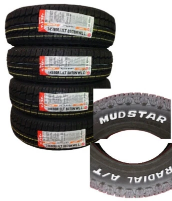 4x MUDSTAR RADIAL A/T 145/80R12 White Letters LT Snow Tires 145 80 12 from Japan - Image 1 of 4