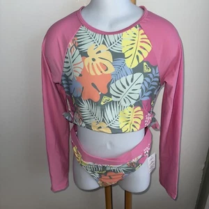 Roxy Swimsuit Beach Girls 16 Tropical NWT NEW 2 Piece Tankini Pink Long Sleeve - Picture 1 of 7