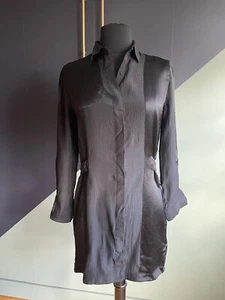 Surface To Air Black 100% Silk Mini Shirtdress Sz FR 24/ US 0-2 - Picture 1 of 13