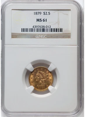 1879 LIBERTY HEAD $2.5 QUARTER EAGLE GOLD NGC MS61 - Image 1 of 4