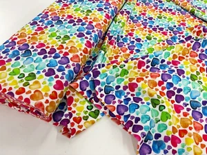 Rainbow Cotton Jersey Fabric 4 Way Stretch Knit Heart Dressmaking Material - Picture 1 of 5