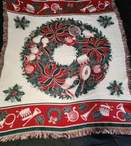 Goodwin Weavers Tapestry Throw Blanket Christmas Wreath  50 X 60- 100% Cotton - Picture 1 of 13