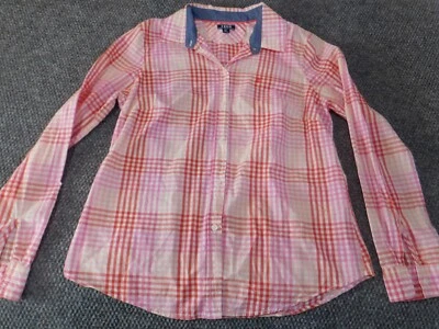 Izod Womens Blouse Small pink plaid button up cotton classic red - Image 1 of 4