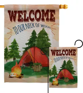 Welcome to our Neck of Wood Camping-Nature Outdoor Garden Yard Banner House Flag - Picture 1 of 8